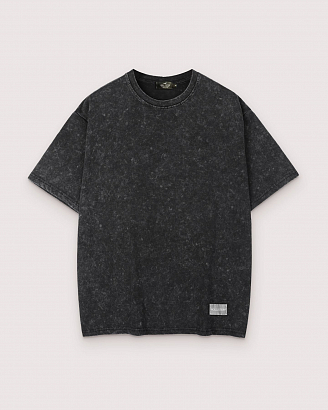 Чёрная выбеленная oversize-футболка  F141