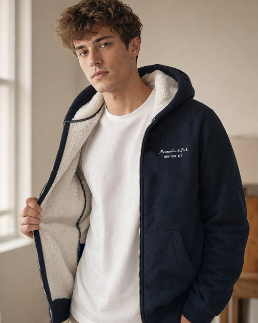 Толстовка унисекс на молнии Inside‑Out Sherpa Hoodie T177 T177 от онлайн-магазина Abercrombie.ru